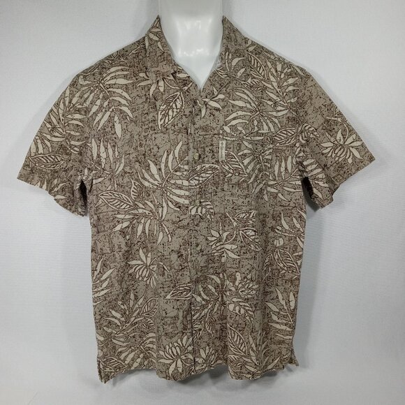 COLUMBIA Men's Brown Hawiian Leaf Design Button Front Shirt Size Medium - Picture 1 of 10
